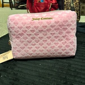 Juicy Couture Pink Heart-Pattern Velvet Cosmetic Pouch
